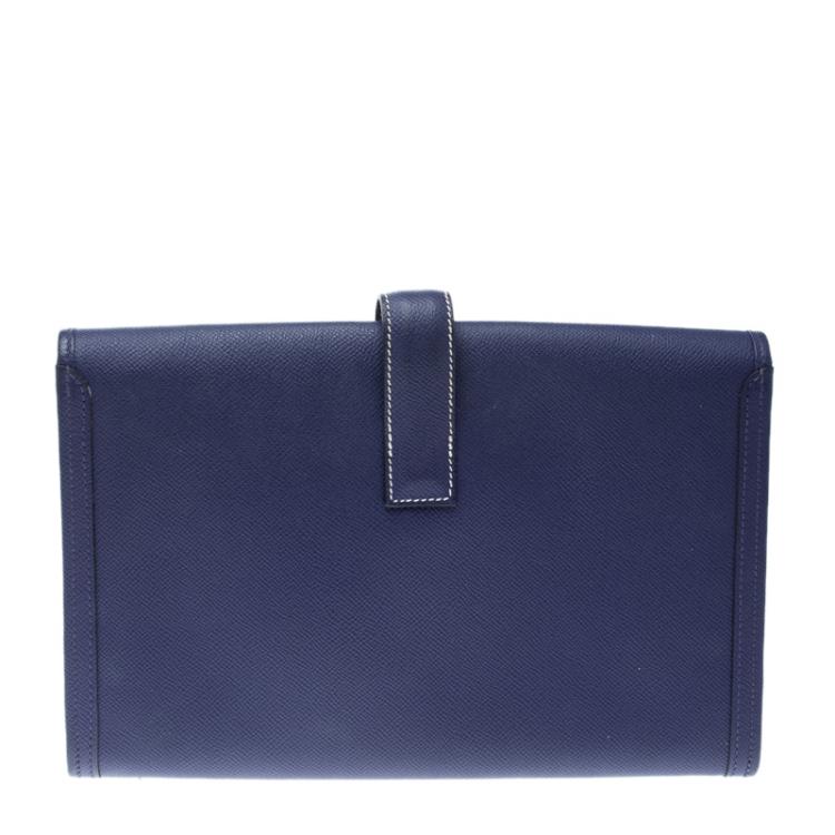 Pre Owned Hermes Blue Epsom Leather Jige PM Clutch