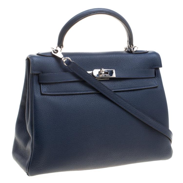 مملوكة مسبقًا Hermes Blue De-Presse Togo Palladium Hardware Kelly Retourne 32 Bag