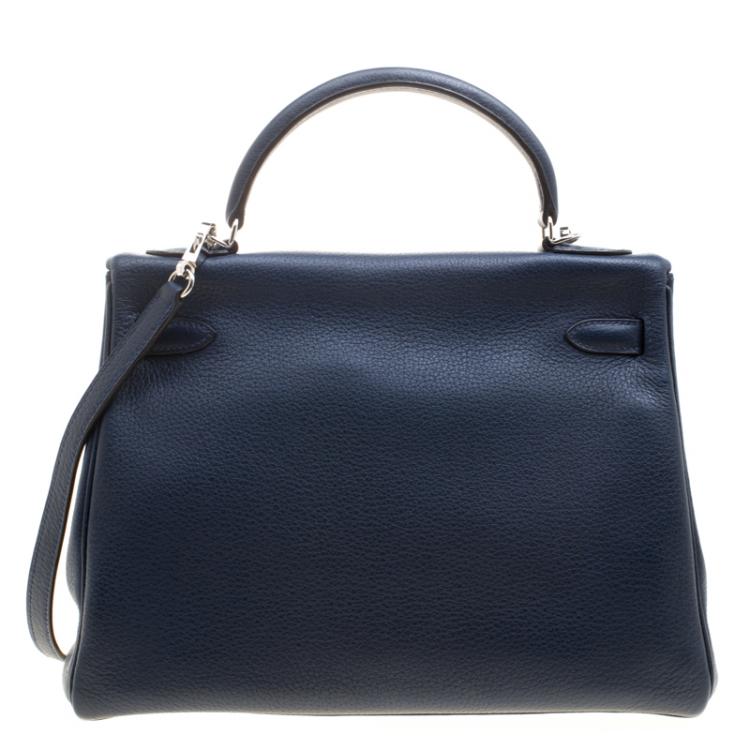 مملوكة مسبقًا Hermes Blue De-Presse Togo Palladium Hardware Kelly Retourne 32 Bag