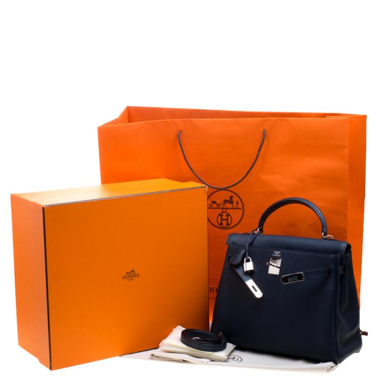 مملوكة مسبقًا Hermes Blue De-Presse Togo Palladium Hardware Kelly Retourne 32 Bag