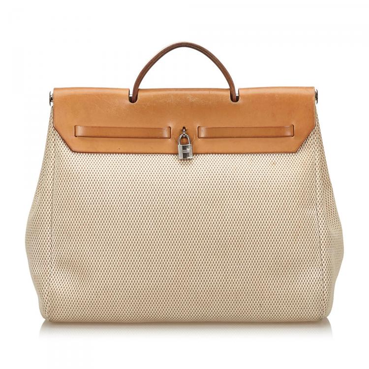 Pre Owned Hermes Bicolor Canvas/Leather 2-in-1 Herbag MM Bag