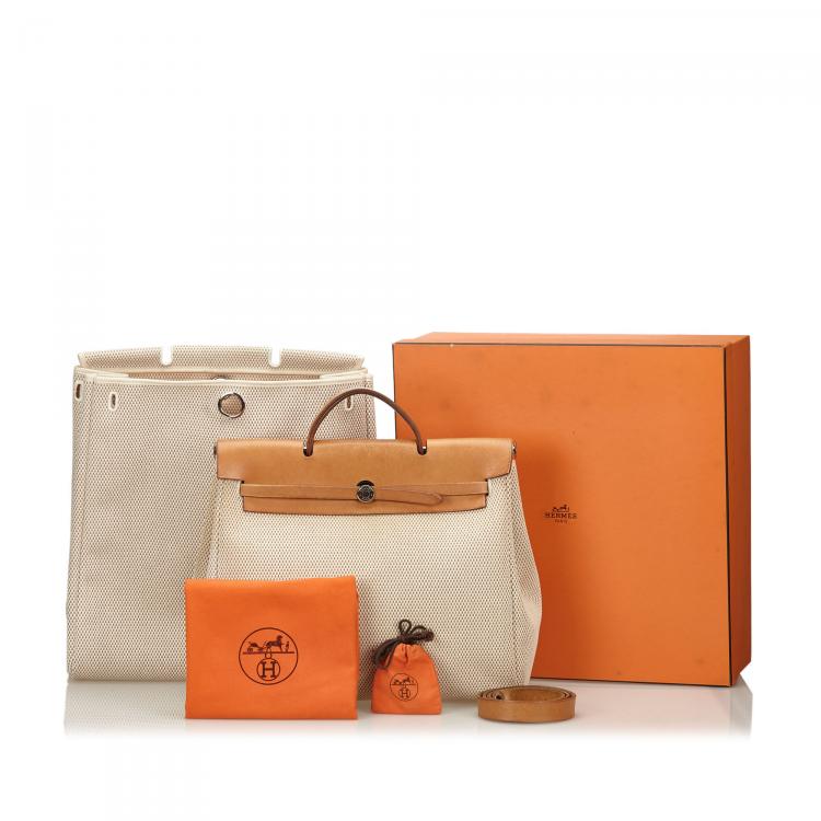 Pre Owned Hermes Bicolor Canvas/Leather 2-in-1 Herbag MM Bag