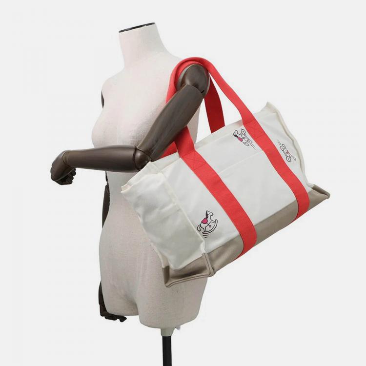 Pre Owned Hermes Adada Mother'S Bag Bougainvillier/White/Gray Canvas