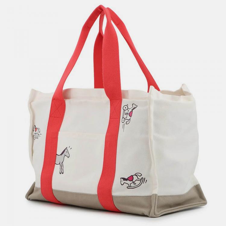 Pre Owned Hermes Adada Mother'S Bag Bougainvillier/White/Gray Canvas