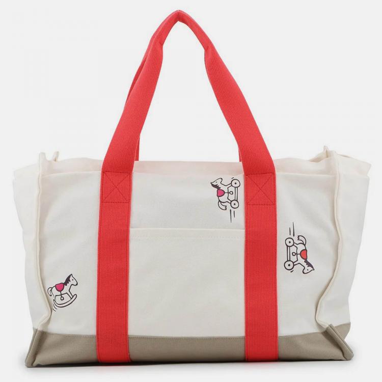 Pre Owned Hermes Adada Mother'S Bag Bougainvillier/White/Gray Canvas