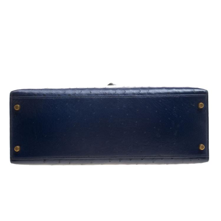 Pre Owned Hermes Blue De Malte Ostrich Gold Hardware Kelly Sellier 35 Bag