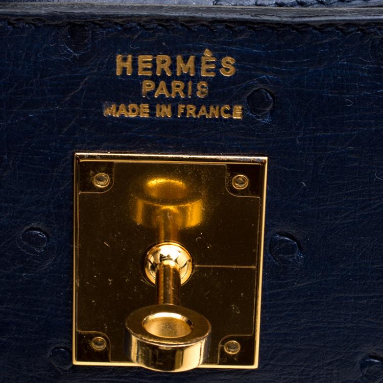 Pre Owned Hermes Blue De Malte Ostrich Gold Hardware Kelly Sellier 35 Bag