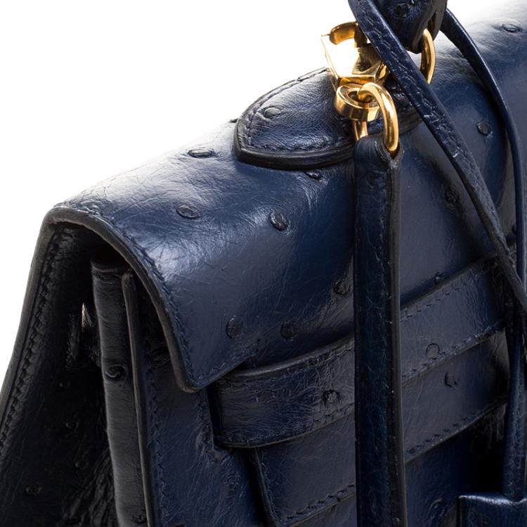 Pre Owned Hermes Blue De Malte Ostrich Gold Hardware Kelly Sellier 35 Bag
