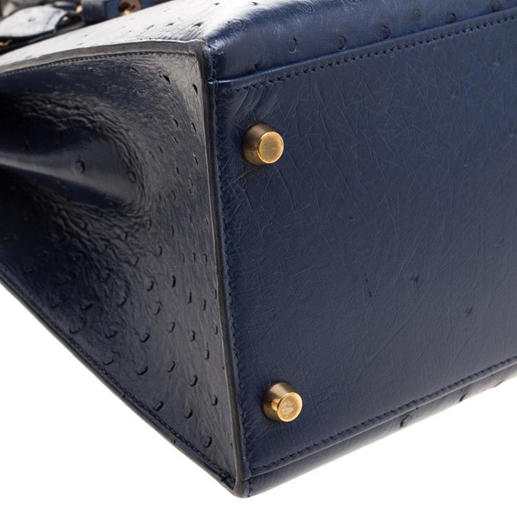 Pre Owned Hermes Blue De Malte Ostrich Gold Hardware Kelly Sellier 35 Bag