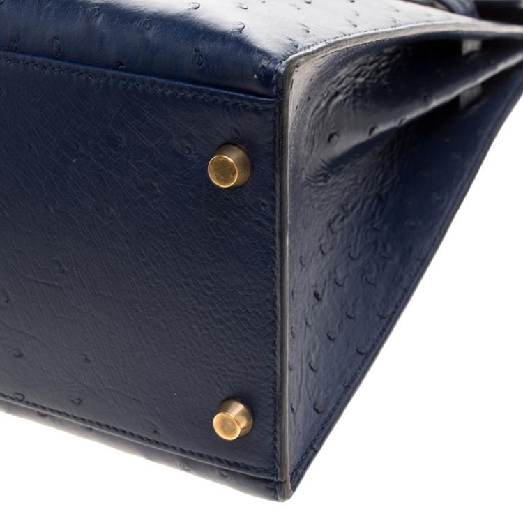 Pre Owned Hermes Blue De Malte Ostrich Gold Hardware Kelly Sellier 35 Bag