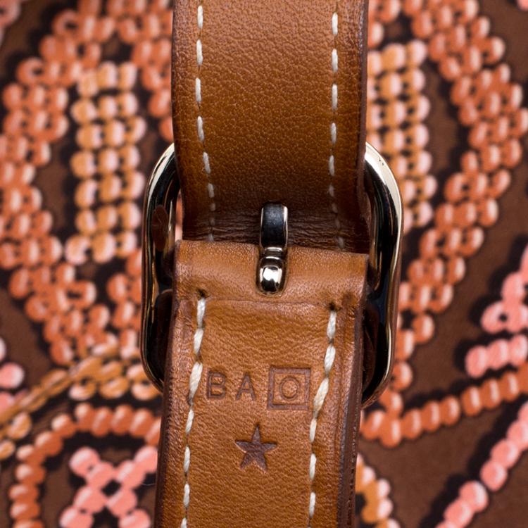 Pre Owned Hermes Brown Printed Kelly En Perles Silk and Swift Leather Silky City Bag
