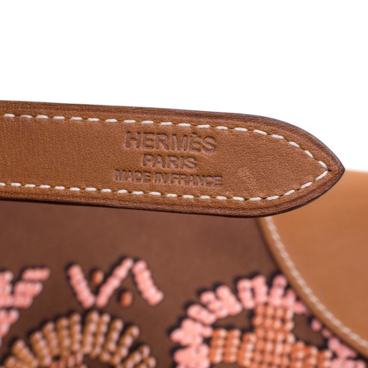 Pre Owned Hermes Brown Printed Kelly En Perles Silk and Swift Leather Silky City Bag