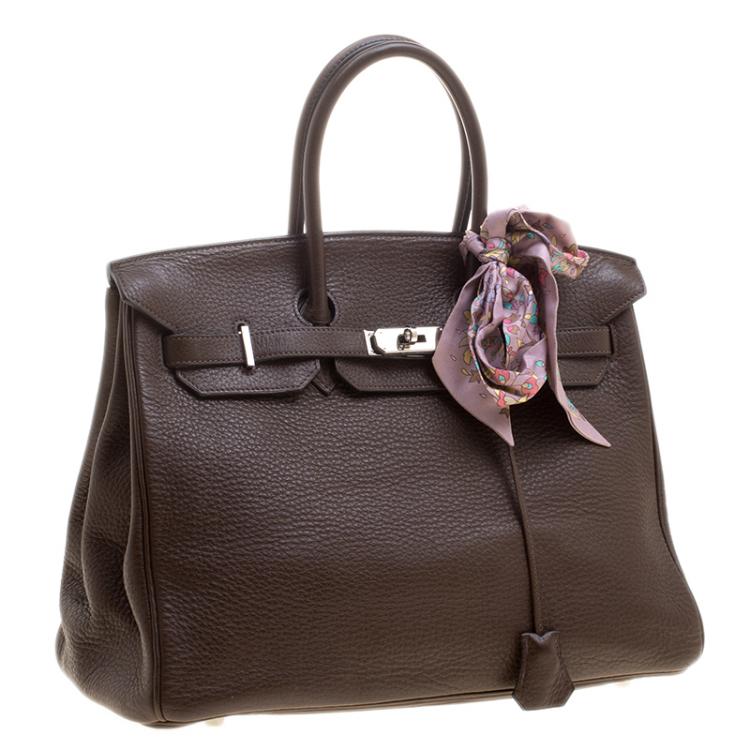 Pre Owned Hermes Cacao Clemence Leather Palladium Hardware Birkin 35 Bag