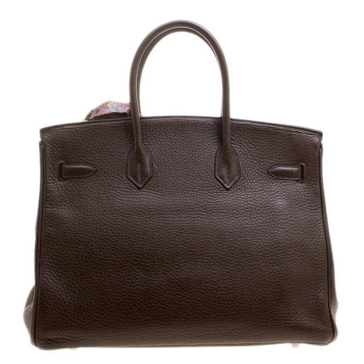 Pre Owned Hermes Cacao Clemence Leather Palladium Hardware Birkin 35 Bag