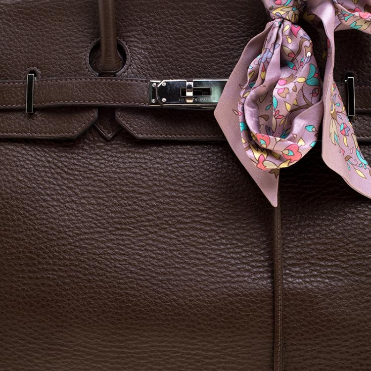 Pre Owned Hermes Cacao Clemence Leather Palladium Hardware Birkin 35 Bag