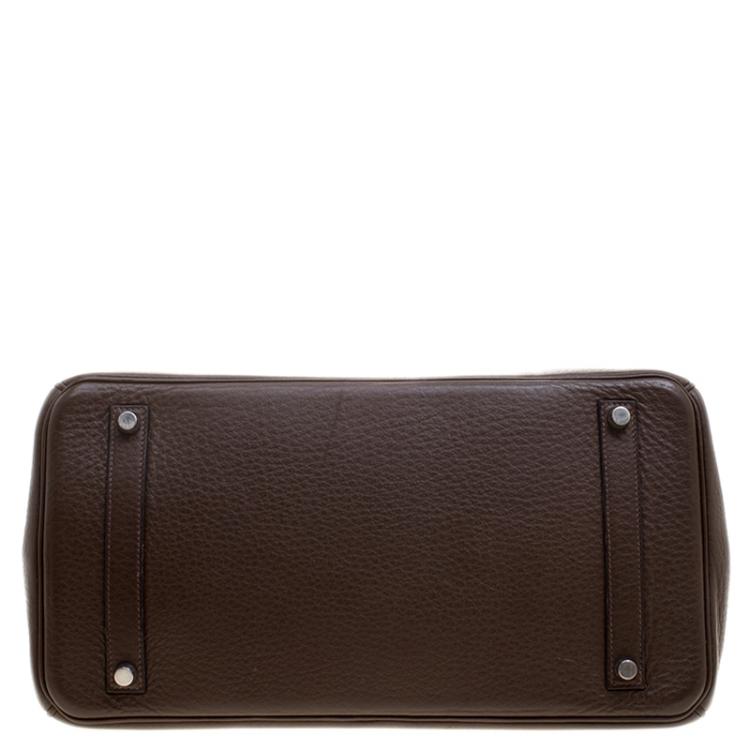 Pre Owned Hermes Cacao Clemence Leather Palladium Hardware Birkin 35 Bag