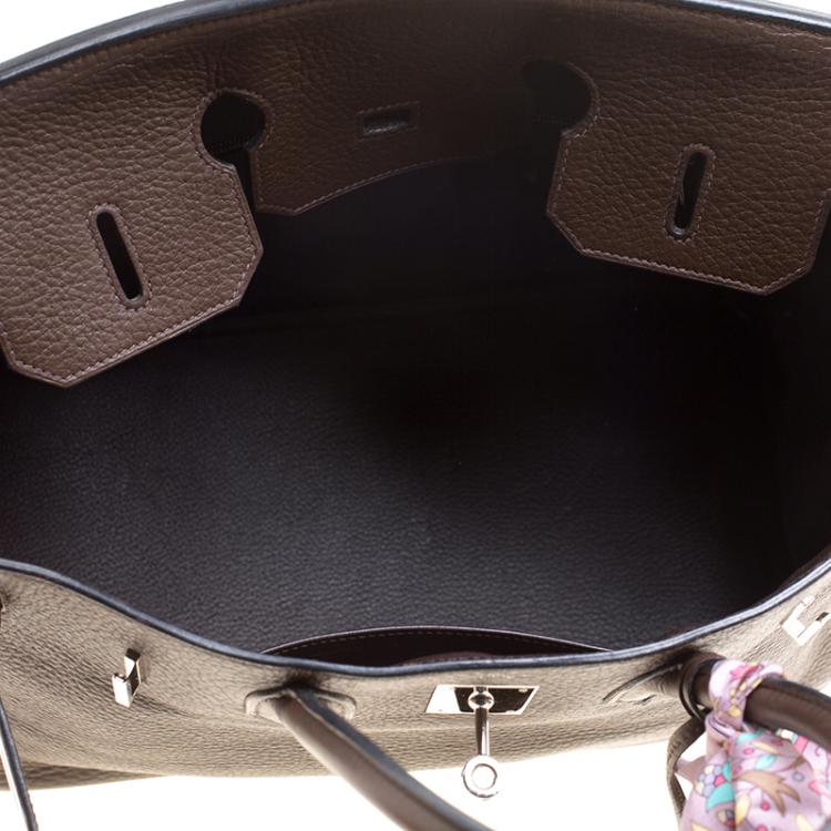 Pre Owned Hermes Cacao Clemence Leather Palladium Hardware Birkin 35 Bag