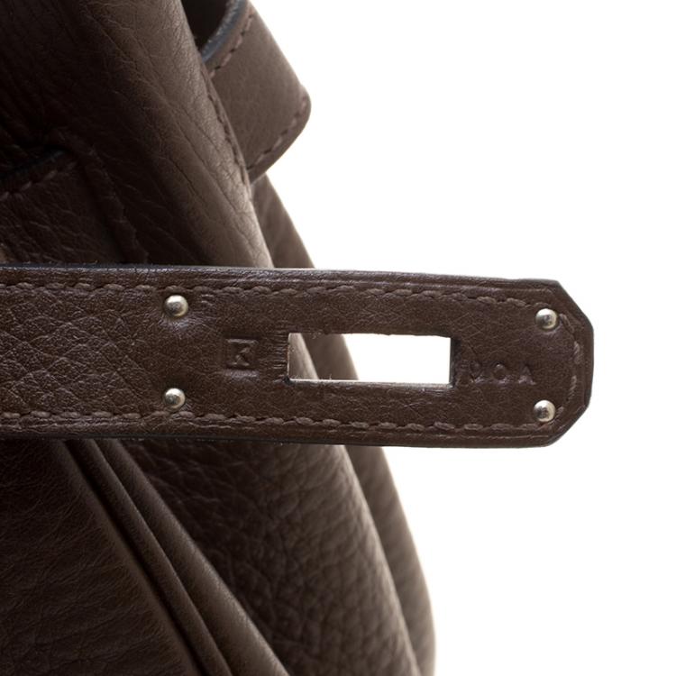 Pre Owned Hermes Cacao Clemence Leather Palladium Hardware Birkin 35 Bag