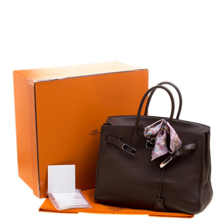 Pre Owned Hermes Cacao Clemence Leather Palladium Hardware Birkin 35 Bag