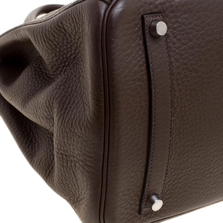 Pre Owned Hermes Cacao Clemence Leather Palladium Hardware Birkin 35 Bag