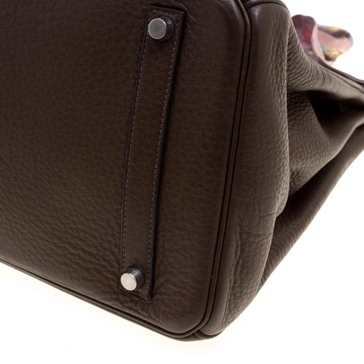 Pre Owned Hermes Cacao Clemence Leather Palladium Hardware Birkin 35 Bag