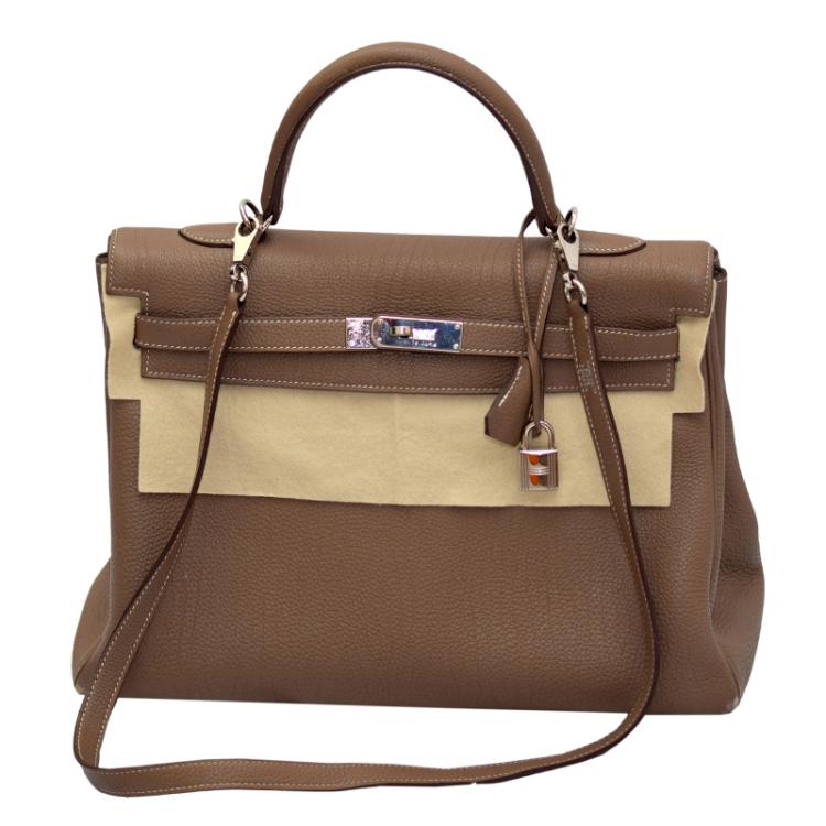 Pre Owned Hermes Etoupe Togo Leather Palladium Hardware Kelly Retourne 35 Bag