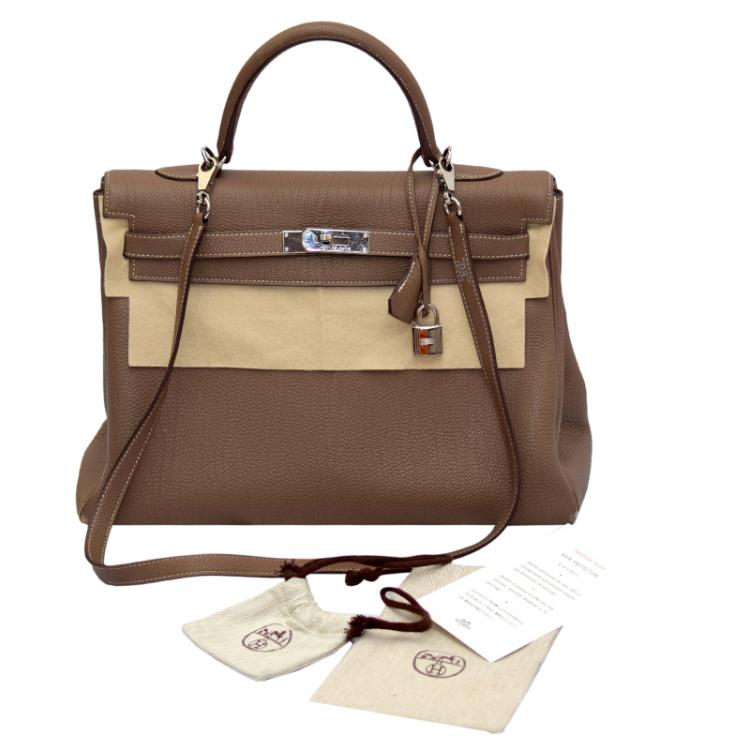 Pre Owned Hermes Etoupe Togo Leather Palladium Hardware Kelly Retourne 35 Bag