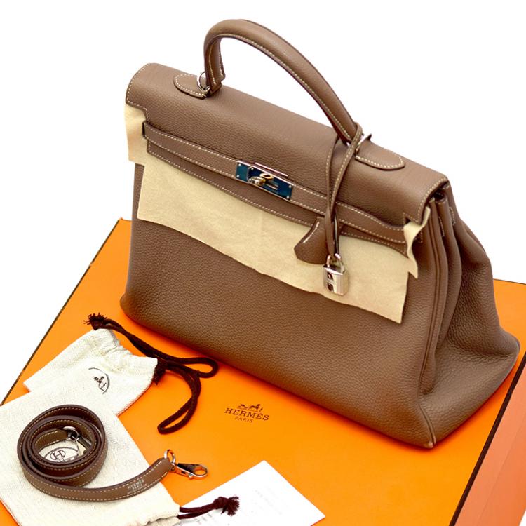 Pre Owned Hermes Etoupe Togo Leather Palladium Hardware Kelly Retourne 35 Bag