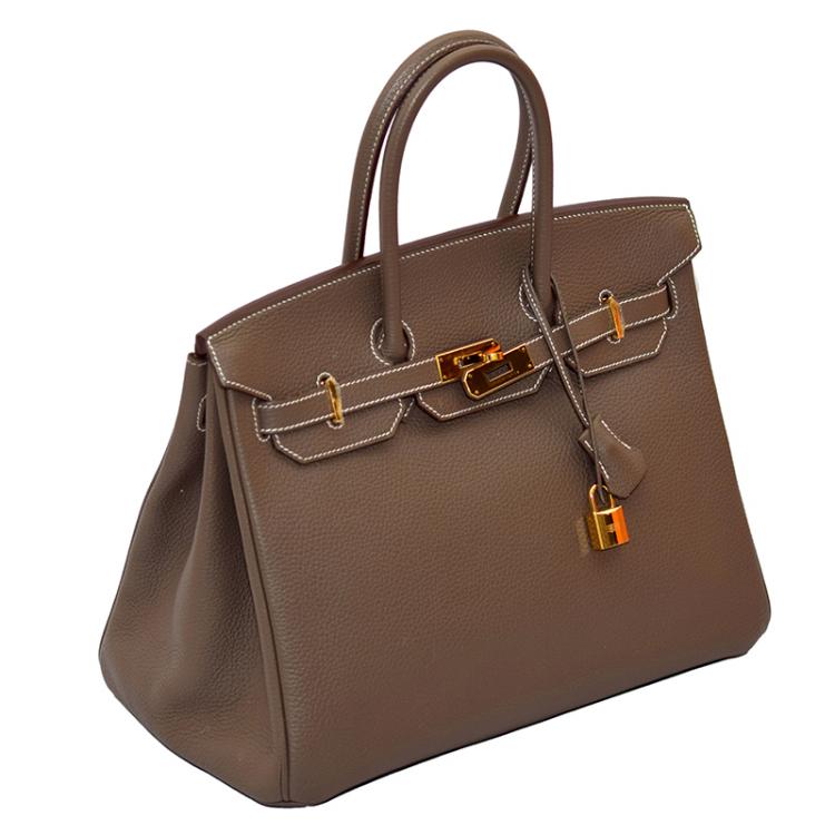 Hermès Hermès Birkin 35 Togo Leather Handbag-Gold Silver Hardware (Top  Handle)
