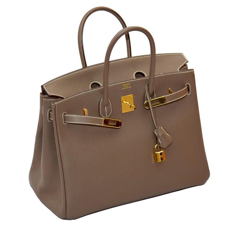 Pre Owned Hermes Etoupe Togo Leather Gold Hardware Birkin 35 Bag