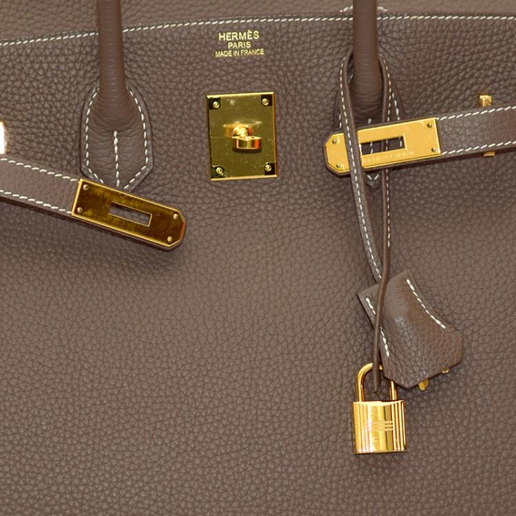 Pre Owned Hermes Etoupe Togo Leather Gold Hardware Birkin 35 Bag