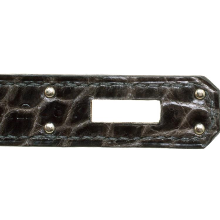 Pre Owned Hermes Olive Green Niloticus Crocodile Kelly Cut Clutch