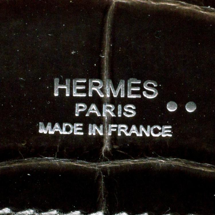 Pre Owned Hermes Olive Green Niloticus Crocodile Kelly Cut Clutch