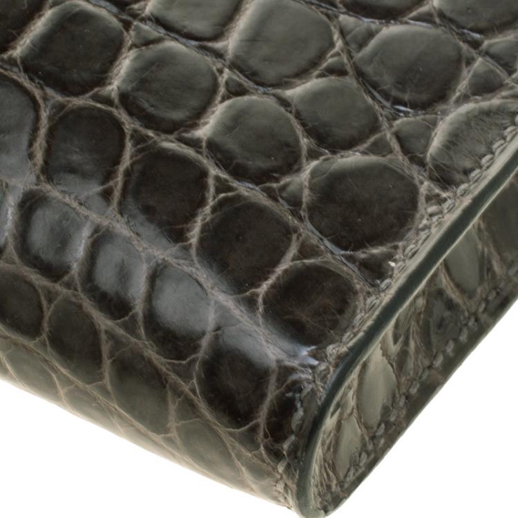 Pre Owned Hermes Olive Green Niloticus Crocodile Kelly Cut Clutch