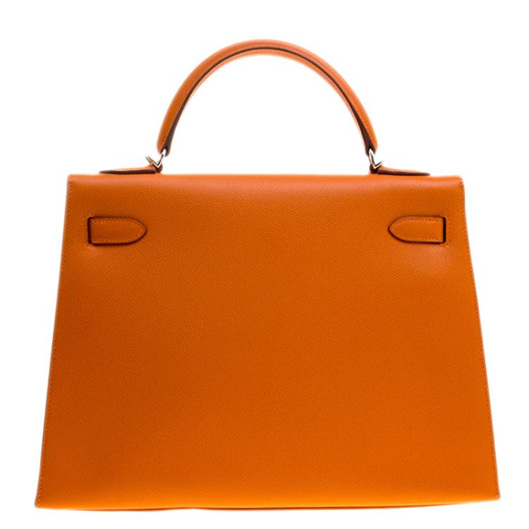 Pre Owned Hermes Orange Epsom Leather Palladium Hardware Kelly Sellier 32 Bag