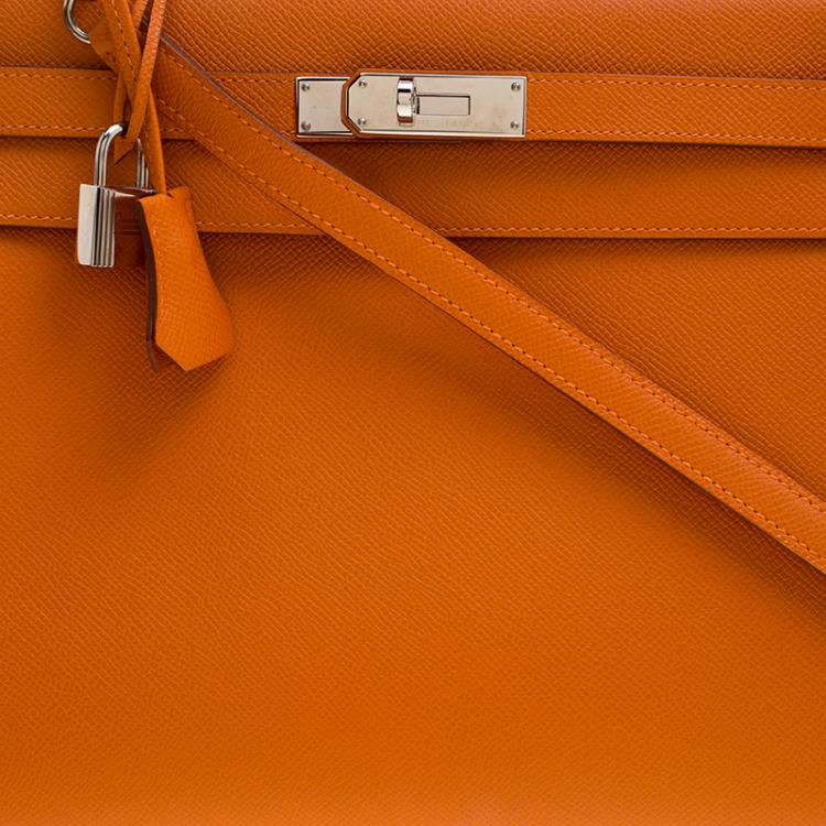 Pre Owned Hermes Orange Epsom Leather Palladium Hardware Kelly Sellier 32 Bag