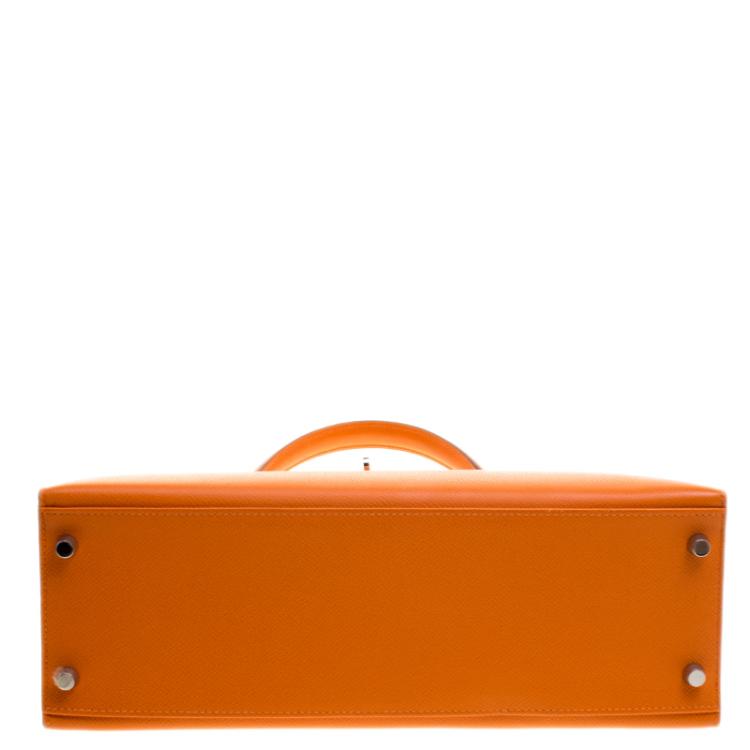 Pre Owned Hermes Orange Epsom Leather Palladium Hardware Kelly Sellier 32 Bag