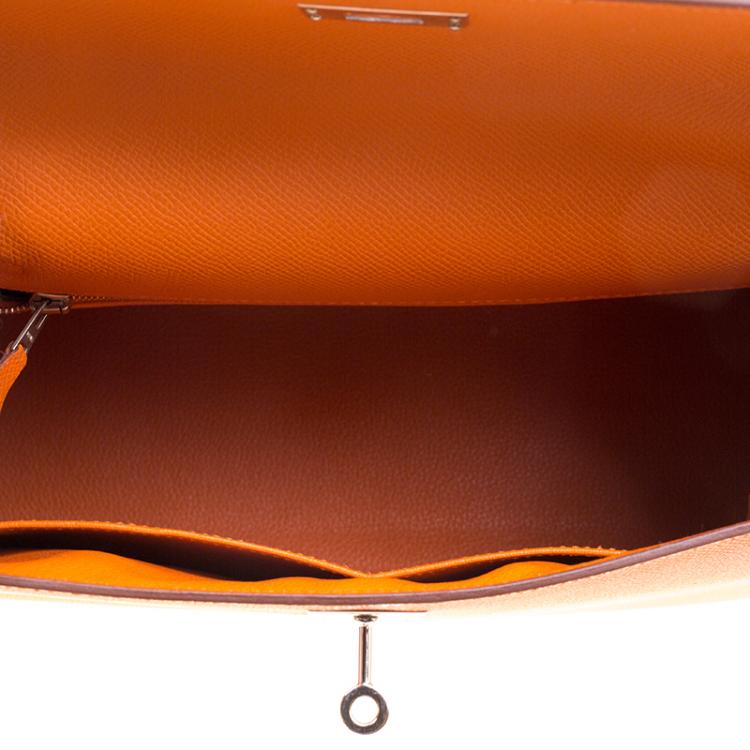 Pre Owned Hermes Orange Epsom Leather Palladium Hardware Kelly Sellier 32 Bag