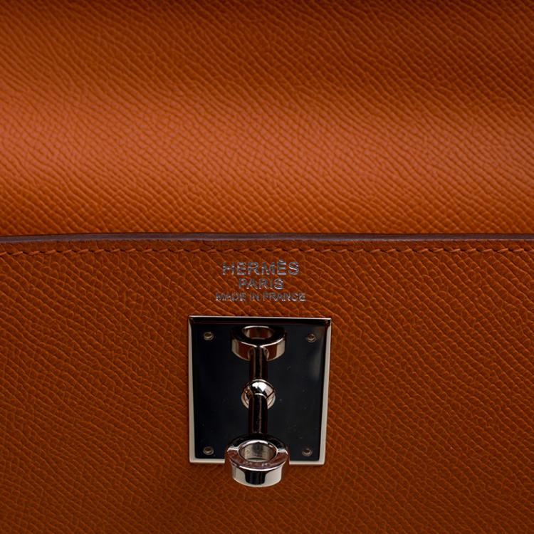 Pre Owned Hermes Orange Epsom Leather Palladium Hardware Kelly Sellier 32 Bag