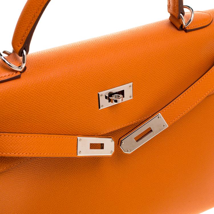 Pre Owned Hermes Orange Epsom Leather Palladium Hardware Kelly Sellier 32 Bag