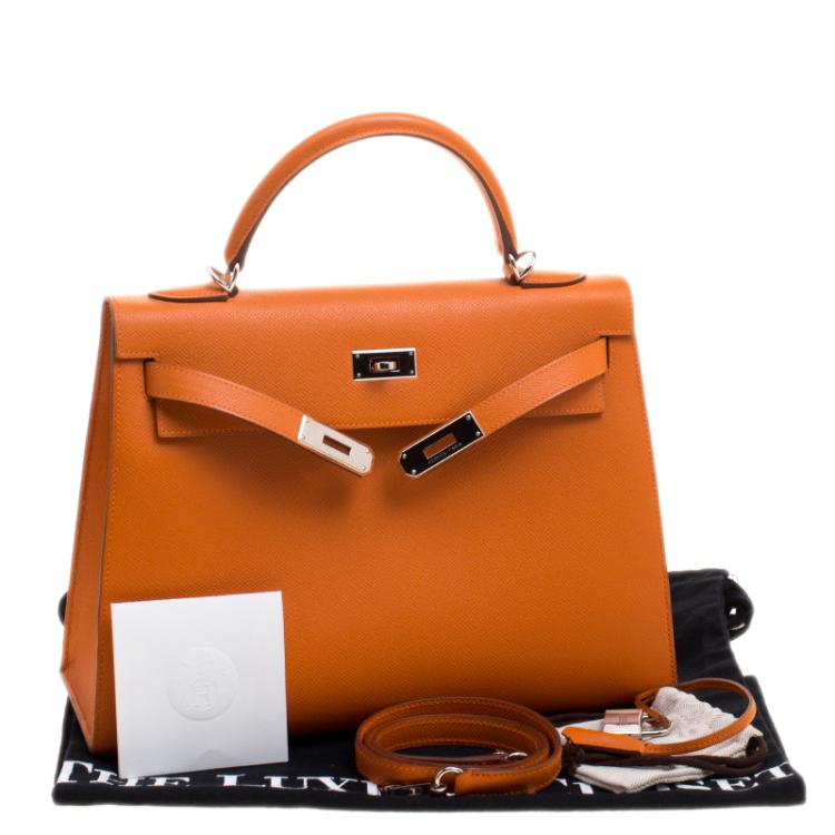 Pre Owned Hermes Orange Epsom Leather Palladium Hardware Kelly Sellier 32 Bag