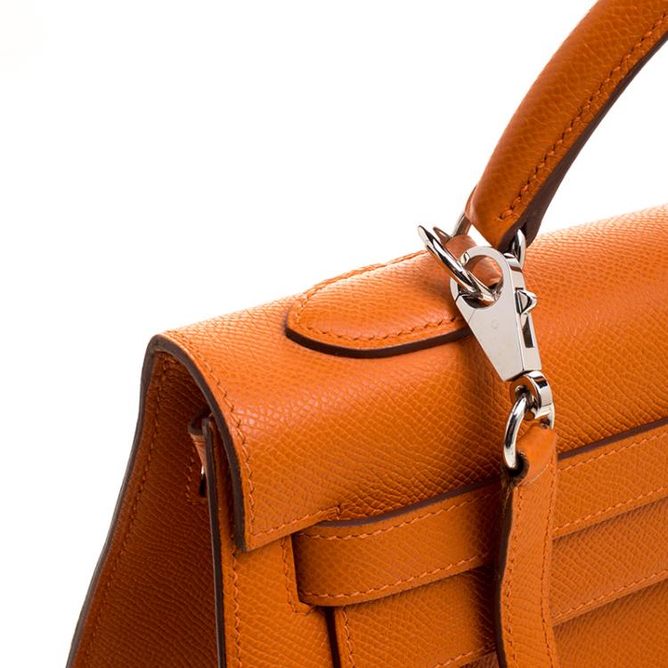 Pre Owned Hermes Orange Epsom Leather Palladium Hardware Kelly Sellier 32 Bag