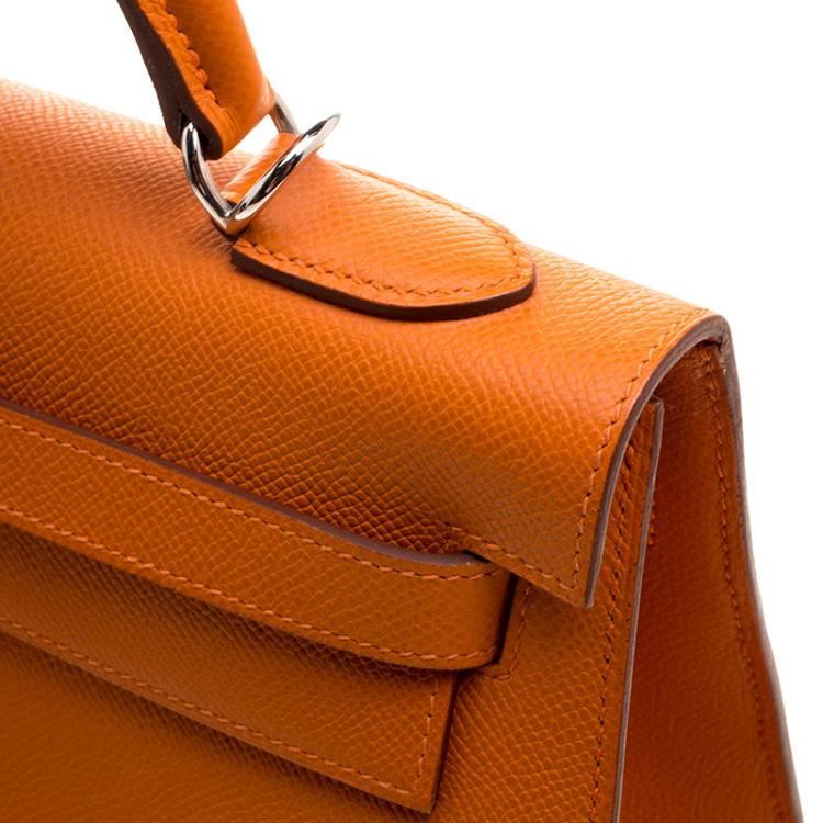 Pre Owned Hermes Orange Epsom Leather Palladium Hardware Kelly Sellier 32 Bag