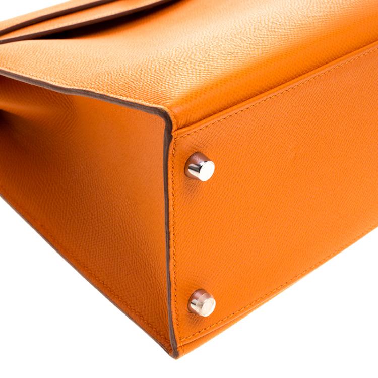 Pre Owned Hermes Orange Epsom Leather Palladium Hardware Kelly Sellier 32 Bag