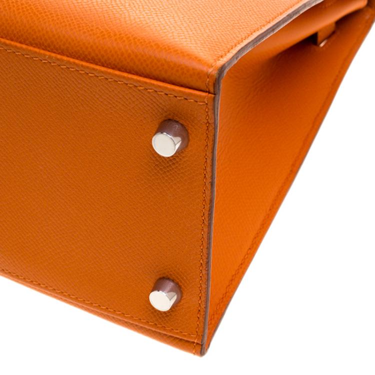 Pre Owned Hermes Orange Epsom Leather Palladium Hardware Kelly Sellier 32 Bag