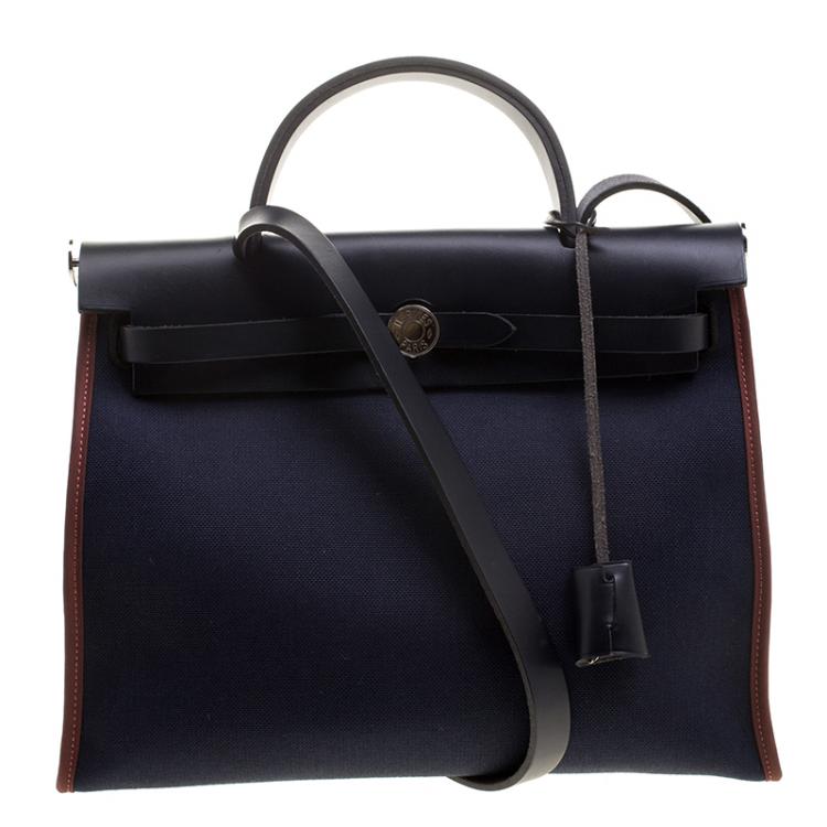 Hermes Black/Navy Blue Leather and Canvas Herbag Zip 31 Bag Hermes ...