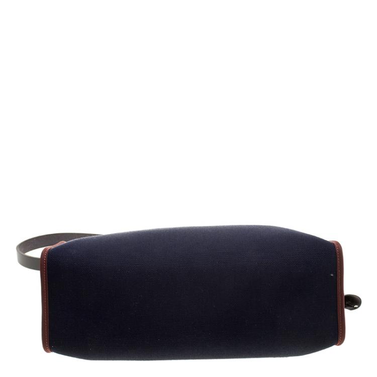 Pre Owned Hermes Black/Navy Blue Leather and Canvas Herbag Zip 31 Bag
