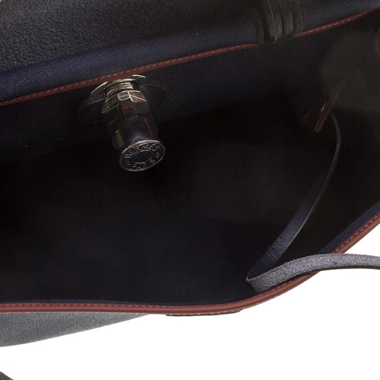 Pre Owned Hermes Black/Navy Blue Leather and Canvas Herbag Zip 31 Bag