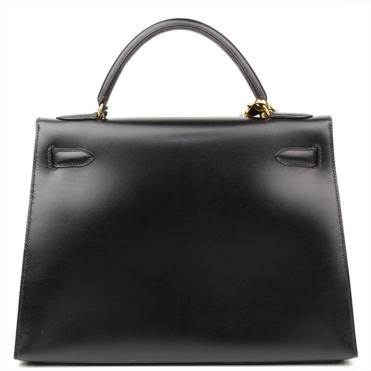 مملوكة مسبقًا Hermes Noir Box Calf Leather Gold Hardware Kelly Sellier 32 Bag