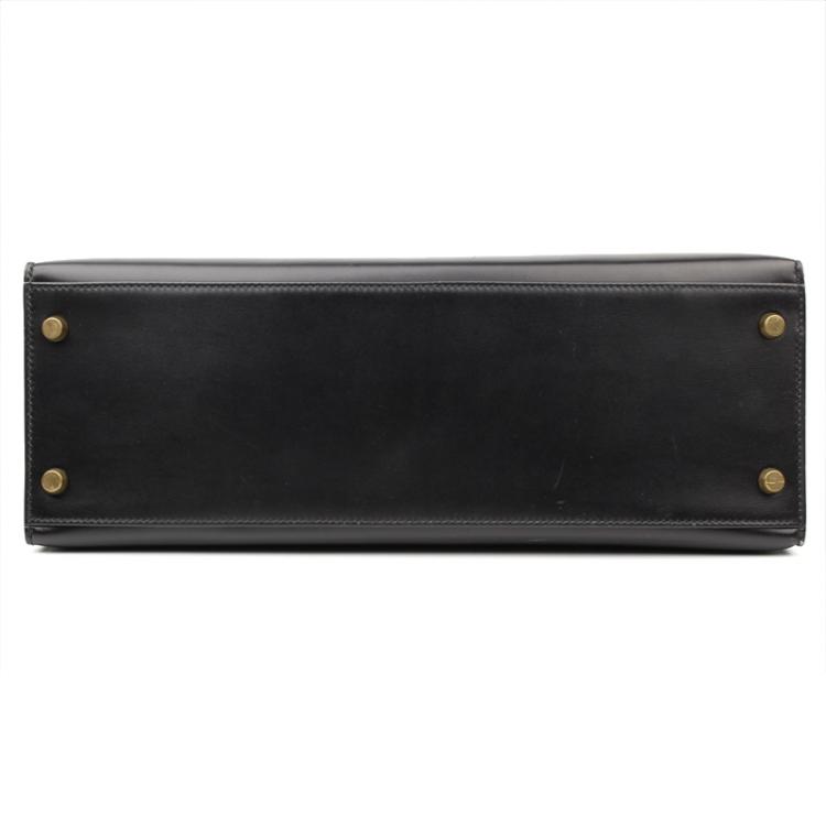 مملوكة مسبقًا Hermes Noir Box Calf Leather Gold Hardware Kelly Sellier 32 Bag